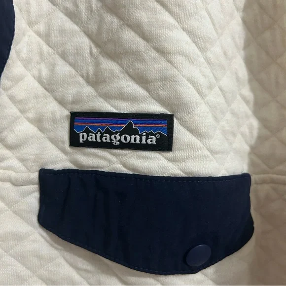 Patagonia Women's Organic Cotton Quilt Snap-T Pullover Cream & Blue Size Large - Picture 2 of 4
